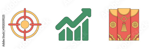 Festive data and achievement icon set for New Year – Perfect for success-themed presentations, financial goals, or HR materials.