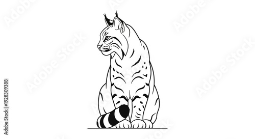 Majestic Lynx Sitting Gracefully in Detailed Line Art Illustration.
