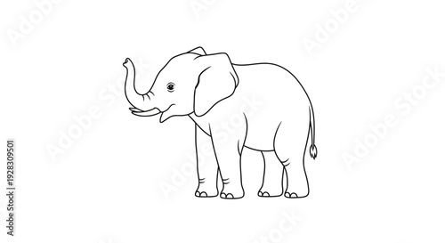 Outline Drawing of a Baby Elephant with Trunk Raised.