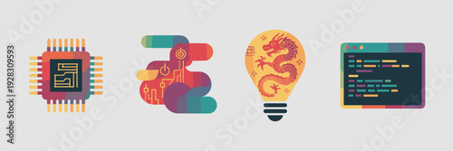Modern flat gradient innovation icons for Chinese New Year