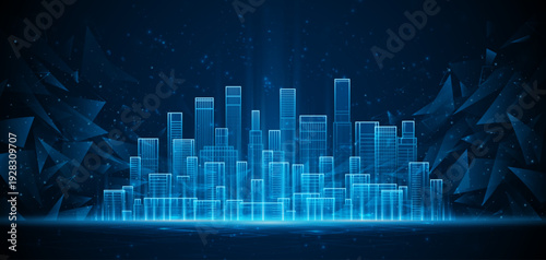 Smart city technology. Future technology city architecture concept. Digital hi-tech city design. Technology city background.