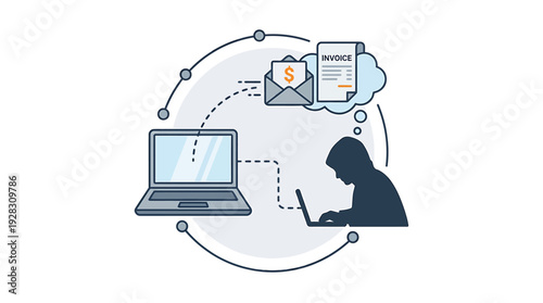 Man using laptop for online payment and invoice management. Vector Illustrations. EPS Editable