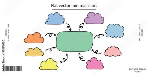 Cloud network connection colorful clouds with arrows links