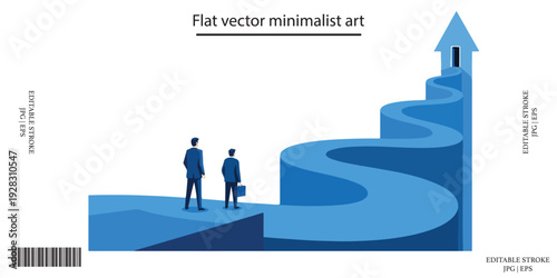 Business team walking up wavy career path success journey blue