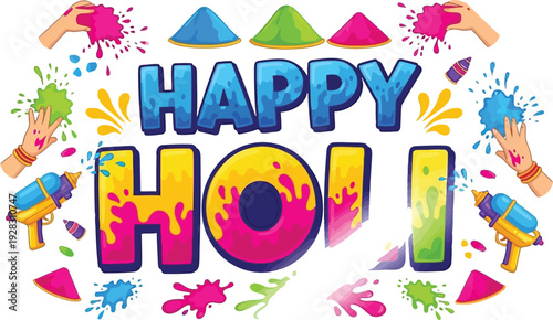 Vibrant Celebration of Holi Festival with Colorful Powders and Splashes of Joy