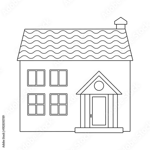 Outline drawing house isolated on a white background. Linear icon, vector illustration. Template for coloring page.