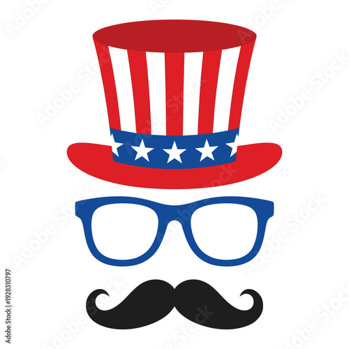 Uncle Sam Hat Glasses and Mustache Patriotic Icon