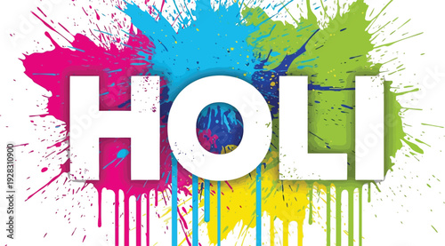 Vibrant Holi celebration illustration with colorful powder explosion on white background from a frontal viewpoint