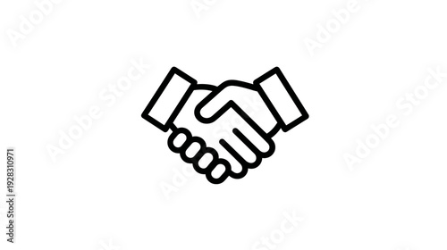 Handshake icon for business agreement, partnership, and deal. Minimalist line art vector symbol of collaboration, success, and greeting.