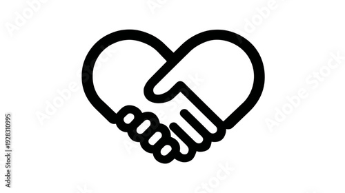 Handshake icon forming a heart shape, symbolizing trust, partnership, love, unity, and agreement