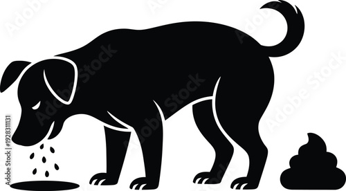 Dog pooping silhouette vector, Funny pet toilet clipart.