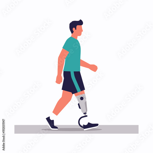 Man Walking with Prosthetic Leg.