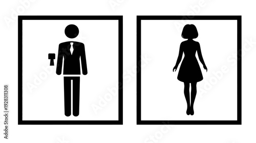 Vector illustration of male and female restroom signs. Gender-specific icons for public toilets and washroom facilities.