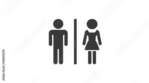 Male and female restroom sign icon, gender symbols for public toilet or washroom indication on white background