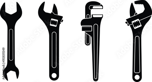 Four types of adjustable wrenches for various tasks