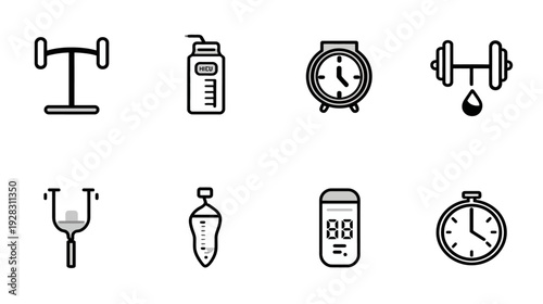 Fitness and Gym Line Icons Set with Workout Equipment, Health Symbols, and Sport Accessories for Web and App Design