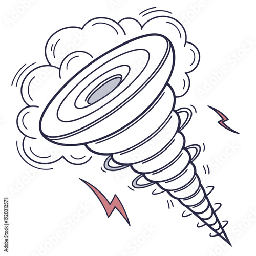 Cartoon tornado with clouds and lightning storm weather