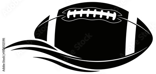 American Football Graphic Illustration Black and White Silhouette with Dynamic Motion Lines Symbolizing Speed and Sport Action for Game Day and Athletic Events