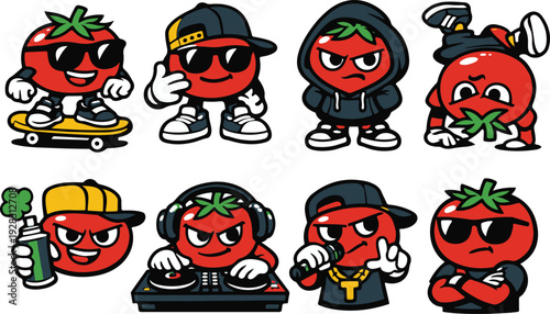 Cool Tomato Characters in Hip-Hop and Streetwear Styles