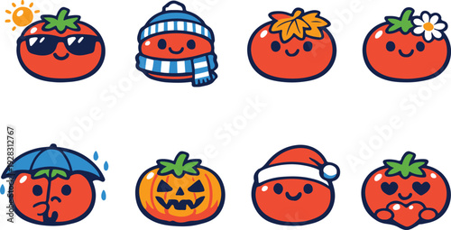 Cute Tomato Cartoon Characters for Seasons, Holidays, and Emotions