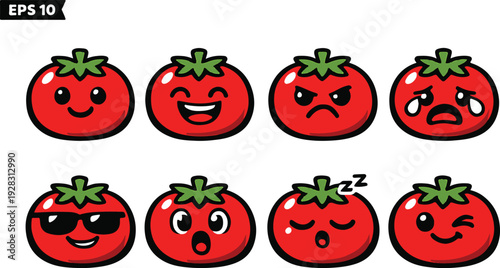 Cute Cartoon Tomato Emojis with Various Emotions and Expressions