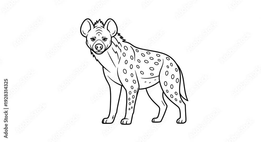 Fototapeta premium Detailed Line Art Illustration of a Spotted Hyena Standing.