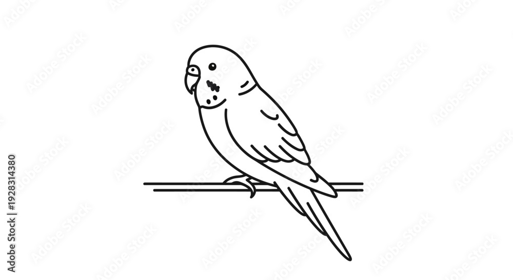 Obraz premium Minimalist Line Art Drawing of a Budgerigar Perched on a Branch.