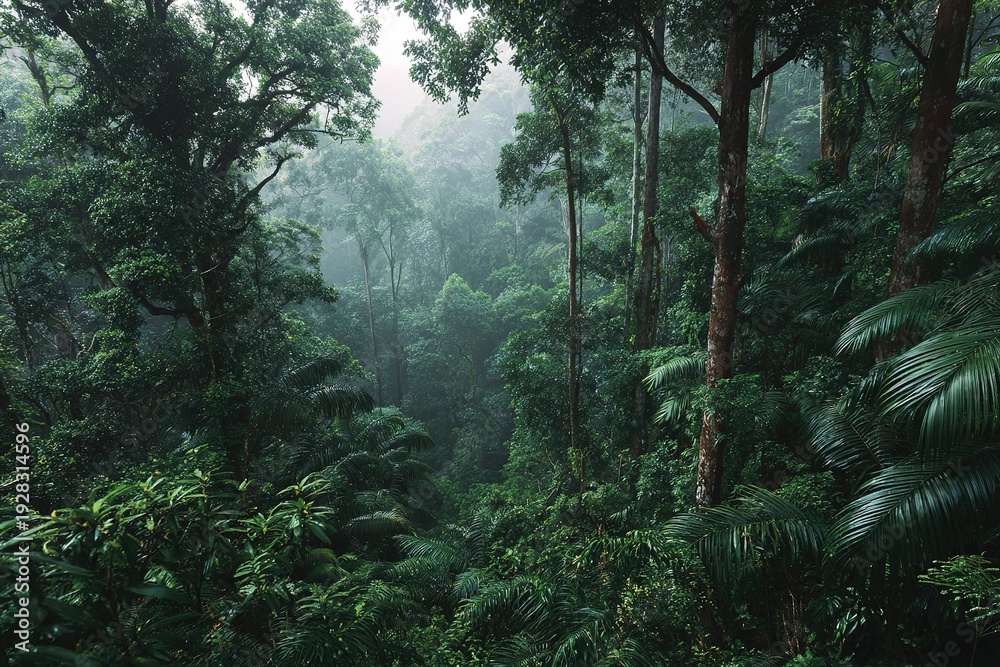 Obraz premium dense jungle with towering trees and exotic plants