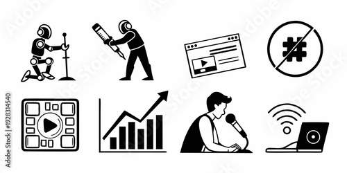 Icons representing various aspects of remote work and digital communication Vector