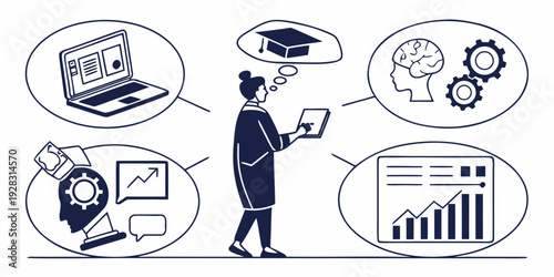 Illustration depicting various aspects of education and learning processes Vector