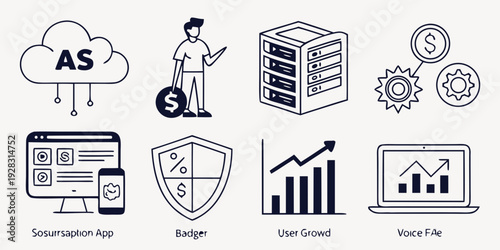 Illustrations of various aspects of cybersecurity and data protection Vector