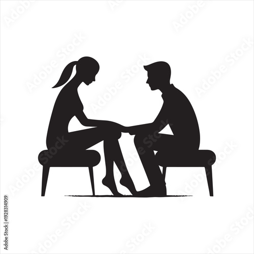 therapist and client vector silhouette line art logo design illustration
