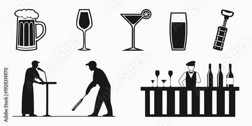 Illustration of people enjoying drinks and socializing at a bar. Vector