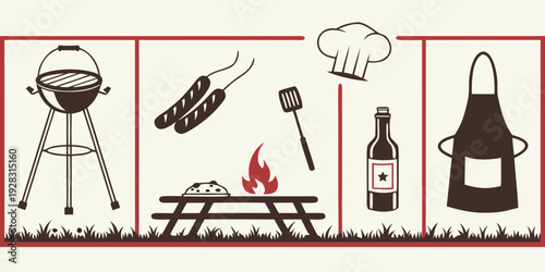 A visual guide to the essentials of outdoor grilling and cooking. Vector