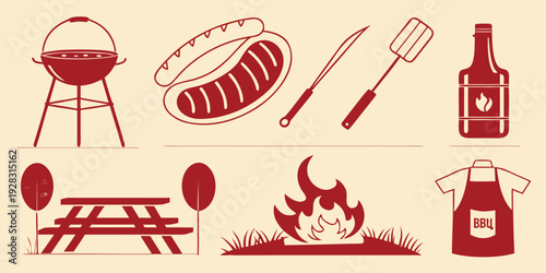 A vibrant illustration showcasing various barbecue and grilling elements. Vector