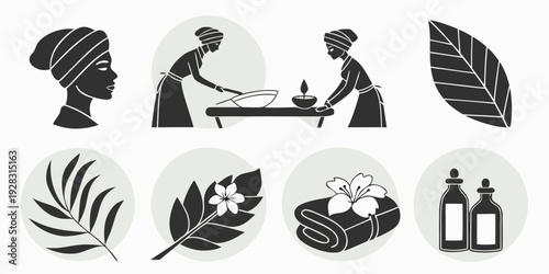 People enjoying a meal with various fruits and vegetables on display Vector