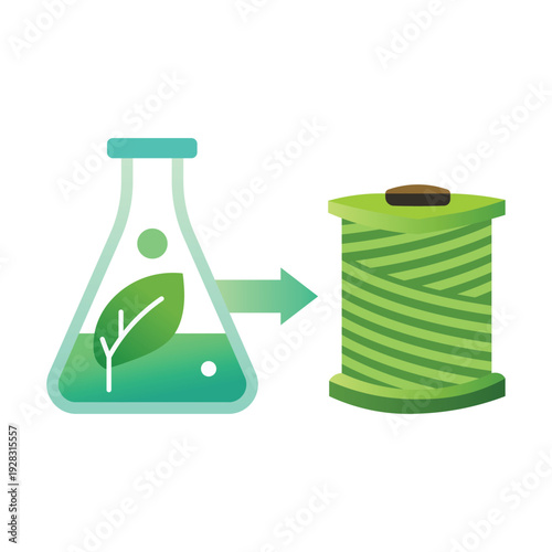 Sustainable Textile Concept with Green Leaf in Lab Flask Turning into Thread Spool Vector Illustration