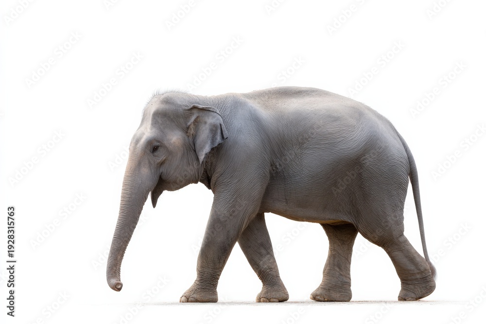 Obraz premium Young asian elephant walking on white background