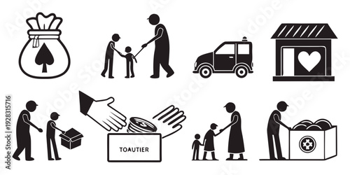 Illustration depicting various aspects of community support and assistance Vector