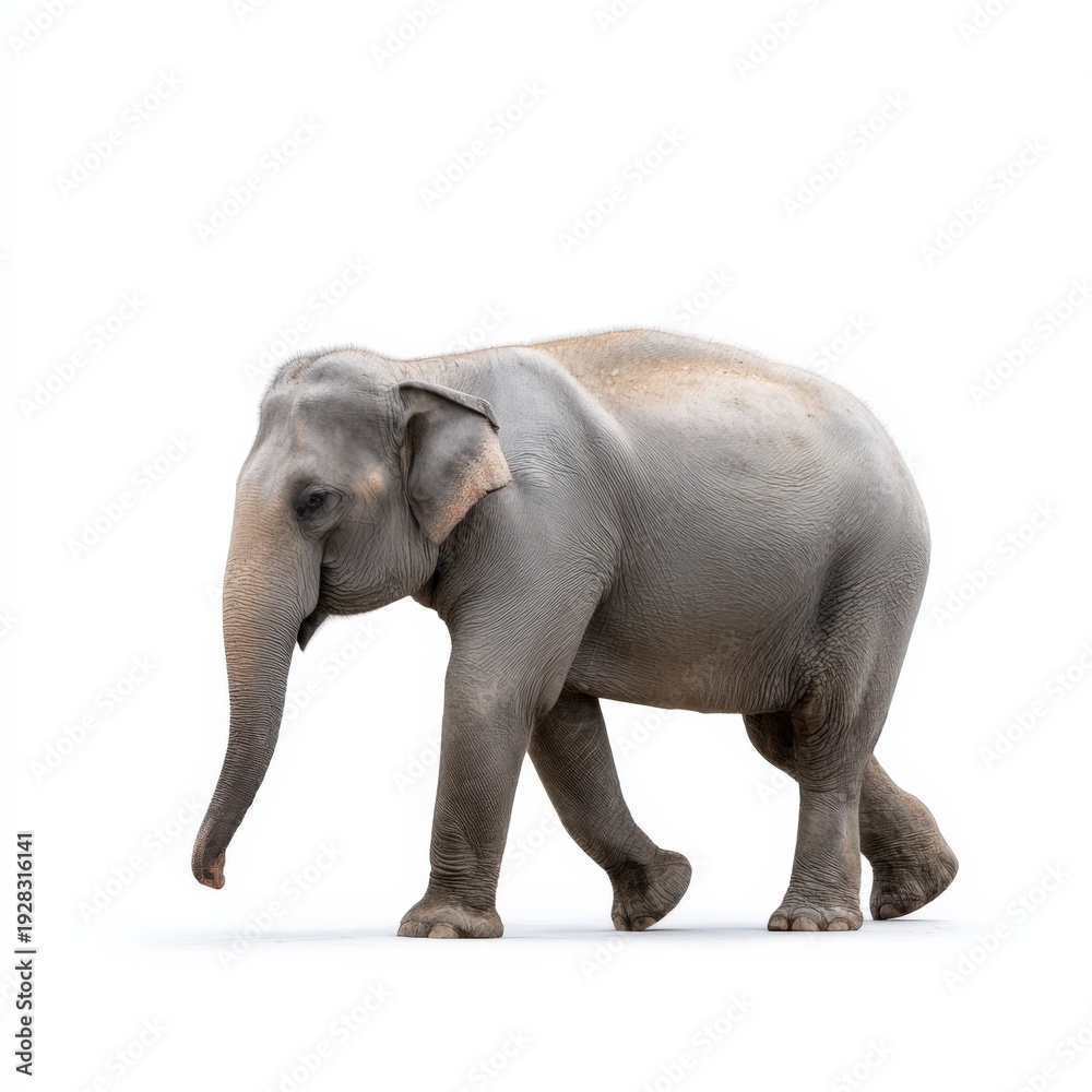 Obraz premium Asian elephant on white background walking forward