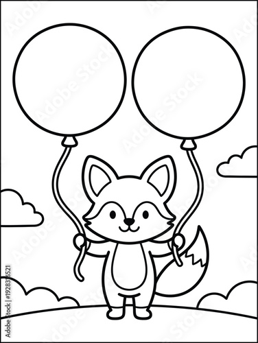 Cute Fox Holding Balloons Coloring Page