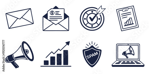 A collection of icons representing various business and communication concepts. Vector