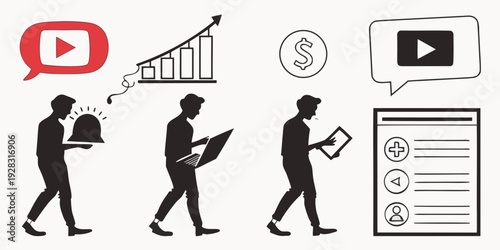 People engaging with digital content and social media platforms Vector