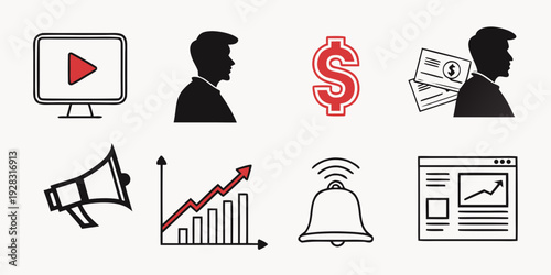Icons representing various aspects of business and communication Vector