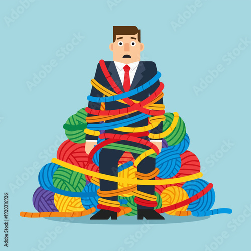 Man Bound by Colorful Ropes.