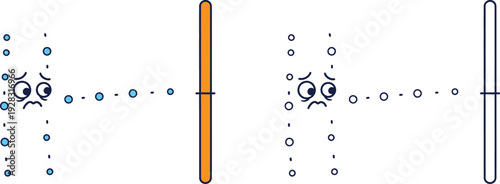 Sad Dotted Character Reaching Towards Orange Bar Color and Outline Versions