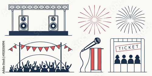 A vibrant scene of a live concert with a band performing on stage Vector