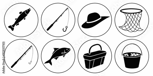 Assorted icons representing various outdoor and camping activities. Vector
