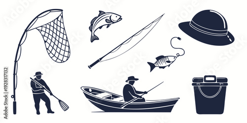 Illustration of various fishing equipment and activities Vector