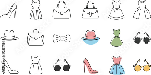 Collection of fashion accessories and apparel for women in various designs